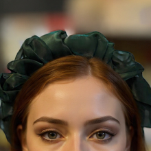 Load image into Gallery viewer, Olive Chiffon Headband | Poly Satin Green Headpiece Hair Accessory | 6.25''