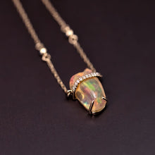 Load image into Gallery viewer, One-of-Kind Mexican Fire Opal &amp; Diamond Sapphire Necklace 18K Yellow Gold