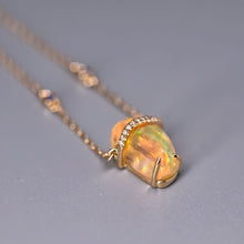 Load image into Gallery viewer, One-of-Kind Mexican Fire Opal &amp; Diamond Sapphire Necklace 18K Yellow Gold