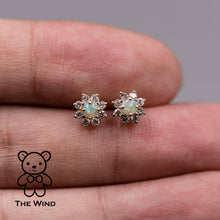 Load image into Gallery viewer, Classic Halo Australian Opal &amp; Diamonds Stud Earrings 14K Yellow Gold