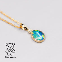 Load image into Gallery viewer, Minimalist Doublet Opal Diamond Pendant Necklace 14k Yellow Gold