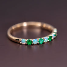 Load image into Gallery viewer, Opal &amp; Emerald Stackable Band 18K Gold Eternity Wedding Ring