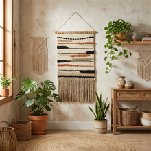 Load image into Gallery viewer, Ophelia Boho Woven Wall Hanging | Cotton Fringe Tapestry with Wooden Rod