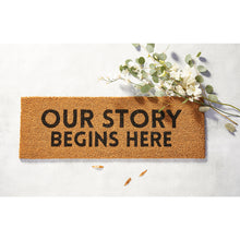 Load image into Gallery viewer, Our Story Begins Here Coir Door Mat | Welcome Outdoor Indoor Rug | 30" x 10"