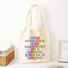 Load image into Gallery viewer, Out of Patience for Deeply Disappointing Men Slouchy Canvas Tote in Natural