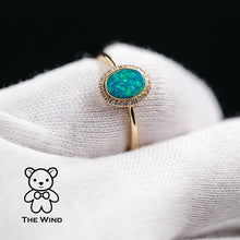 Load image into Gallery viewer, Oval Shaped Australian Doublet Opal Halo Diamond Ring 14k Yellow Gold