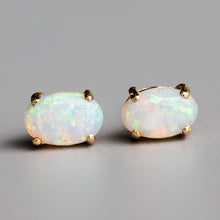 Load image into Gallery viewer, Oval Shaped Australian Solid Opal Stud Earrings 14K Yellow Gold