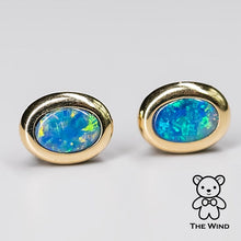 Load image into Gallery viewer, Simple Oval Australian Doublet Opal Stud Earrings 14k Yellow Gold