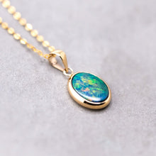 Load image into Gallery viewer, Oval Natural Doublet Opal Pendant Necklace 14k Yellow Gold