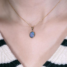 Load image into Gallery viewer, Oval Natural Doublet Opal Pendant Necklace 14k Yellow Gold