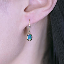 Load image into Gallery viewer, Oval Australian Doublet Opal Drop Earrings 14k Yellow Gold