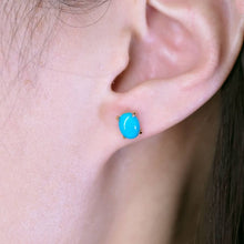 Load image into Gallery viewer, Oval Shaped Turquoise Stud Earrings 14k Yellow Gold