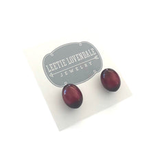 Load image into Gallery viewer, Deep Red Moonglow Oval Bulb Stud Earrings