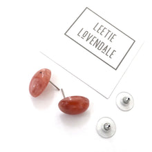 Load image into Gallery viewer, Raspberry Peach Marbled Oval Button Stud Earrings