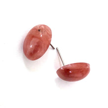 Load image into Gallery viewer, Raspberry Peach Marbled Oval Button Stud Earrings