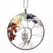 Load image into Gallery viewer, Chakra Tree Of Life Pendant Necklace With Owl Lucky Charm
