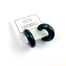 Load image into Gallery viewer, Black Marbled Chunky Polly Hoop Earrings