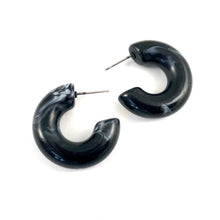 Load image into Gallery viewer, Black Marbled Chunky Polly Hoop Earrings