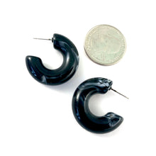 Load image into Gallery viewer, Black Marbled Chunky Polly Hoop Earrings