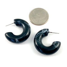 Load image into Gallery viewer, Black Marbled Chunky Polly Hoop Earrings