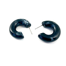 Load image into Gallery viewer, Black Marbled Chunky Polly Hoop Earrings