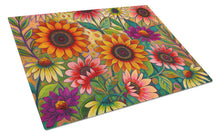 Load image into Gallery viewer, Fall Sunflower Surprise Glass Cutting Boards – Durable, Decorative Kitchen Art Large PPD3014LCB