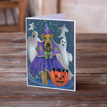 Load image into Gallery viewer, Airedale Boo Hoo Halloween Greeting Cards -  Blank Note Cards – 8-Pack of Artist-Designed Cards with Envelopes