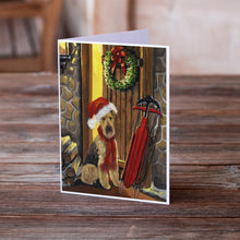 Load image into Gallery viewer, Airedale Welcome Home Christmas Greeting Cards -  Blank Note Cards – 8-Pack of Artist-Designed Cards with Envelopes