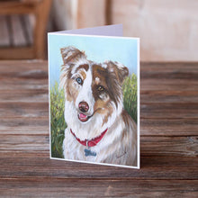 Load image into Gallery viewer, Australian Shepherd Scarlet Greeting Cards -  Blank Note Cards – 8-Pack of Artist-Designed Cards with Envelopes