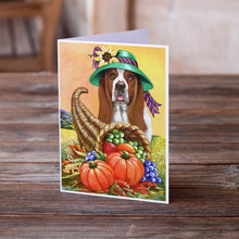 Load image into Gallery viewer, Basset Hound Autumn Greeting Cards -  Blank Note Cards – 8-Pack of Artist-Designed Cards with Envelopes