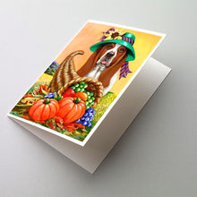 Load image into Gallery viewer, Basset Hound Autumn Greeting Cards -  Blank Note Cards – 8-Pack of Artist-Designed Cards with Envelopes