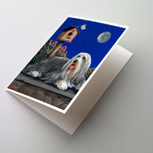 Load image into Gallery viewer, Bearded Collie Moon shine Greeting Cards -  Blank Note Cards – 8-Pack of Artist-Designed Cards with Envelopes