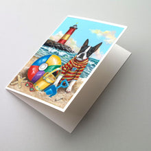 Load image into Gallery viewer, Boston Terrier Beach Baby Greeting Cards -  Blank Note Cards – 8-Pack of Artist-Designed Cards with Envelopes