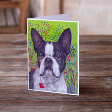 Load image into Gallery viewer, Boston Terrier Jungle Greeting Cards -  Blank Note Cards – 8-Pack of Artist-Designed Cards with Envelopes