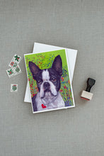 Load image into Gallery viewer, Boston Terrier Jungle Greeting Cards -  Blank Note Cards – 8-Pack of Artist-Designed Cards with Envelopes
