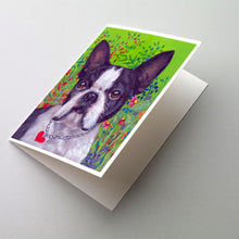 Load image into Gallery viewer, Boston Terrier Jungle Greeting Cards -  Blank Note Cards – 8-Pack of Artist-Designed Cards with Envelopes