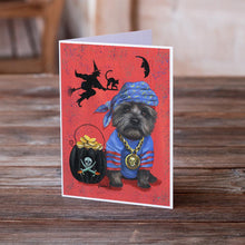 Load image into Gallery viewer, Cairn Terrier Black Pirate Halloween Greeting Cards -  Blank Note Cards – 8-Pack of Artist-Designed Cards with Envelopes