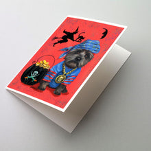 Load image into Gallery viewer, Cairn Terrier Black Pirate Halloween Greeting Cards -  Blank Note Cards – 8-Pack of Artist-Designed Cards with Envelopes