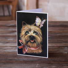 Load image into Gallery viewer, Cairn Terrier Butterfly Greeting Cards -  Blank Note Cards – 8-Pack of Artist-Designed Cards with Envelopes