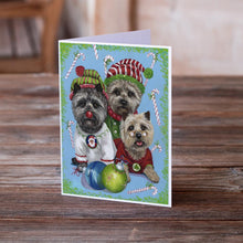 Load image into Gallery viewer, Cairn Terrier Christmas Elves Greeting Cards -  Blank Note Cards – 8-Pack of Artist-Designed Cards with Envelopes