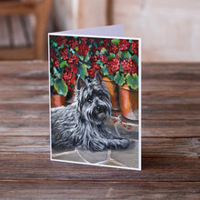 Load image into Gallery viewer, Cairn Terrier Geraniums Greeting Cards -  Blank Note Cards – 8-Pack of Artist-Designed Cards with Envelopes