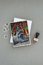 Load image into Gallery viewer, Cairn Terrier Geraniums Greeting Cards -  Blank Note Cards – 8-Pack of Artist-Designed Cards with Envelopes