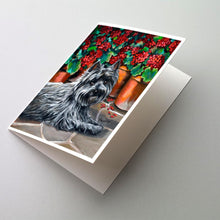 Load image into Gallery viewer, Cairn Terrier Geraniums Greeting Cards -  Blank Note Cards – 8-Pack of Artist-Designed Cards with Envelopes