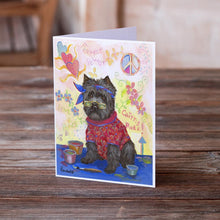 Load image into Gallery viewer, Cairn Terrier Hippie Dippie Greeting Cards -  Blank Note Cards – 8-Pack of Artist-Designed Cards with Envelopes