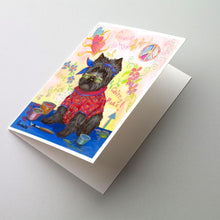 Load image into Gallery viewer, Cairn Terrier Hippie Dippie Greeting Cards -  Blank Note Cards – 8-Pack of Artist-Designed Cards with Envelopes