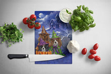 Load image into Gallery viewer, Cavalier Spaniel Halloween House Glass Cutting Boards – Durable, Decorative Kitchen Art Large PPP3064LCB