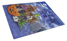 Load image into Gallery viewer, Cavalier Spaniel Halloween House Glass Cutting Boards – Durable, Decorative Kitchen Art Large PPP3064LCB