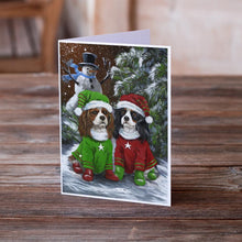 Load image into Gallery viewer, Cavalier Spaniel Snowman Christmas Greeting Cards -  Blank Note Cards – 8-Pack of Artist-Designed Cards with Envelopes