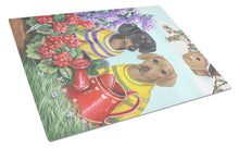 Load image into Gallery viewer, Dachshund Blooms Glass Cutting Boards – Durable, Decorative Kitchen Art Large PPP3080LCB