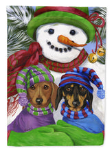 Load image into Gallery viewer, Dachshund Christmas Frosty and Company Flag Canvas House Size PPP3081CHF
